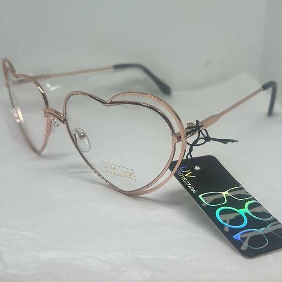 Rose Gold Heart-Shaped Clear Lens Glasses – UV Protection, Lightweight Frame - Picture 1 of 3